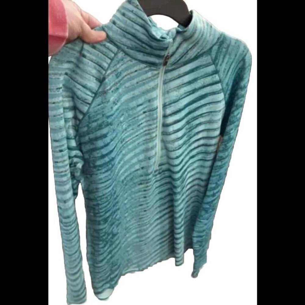 👠👖💚Underarmour Women’s Green Stripe Zip Long Sleeve Jacket Sz Large